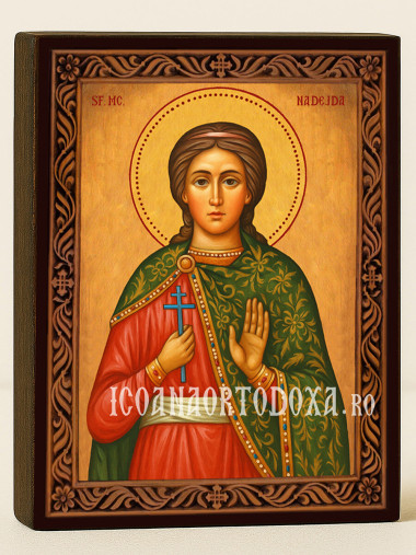 Icoană cu Sfânta Nadejda cu ramă decorativă rustică
