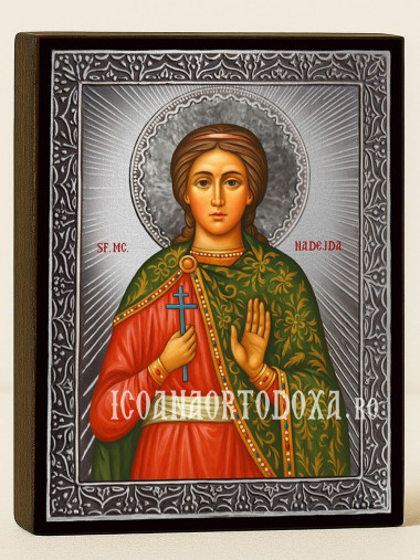 Icoană din argint cu Sfânta Nadejda și raze decorative