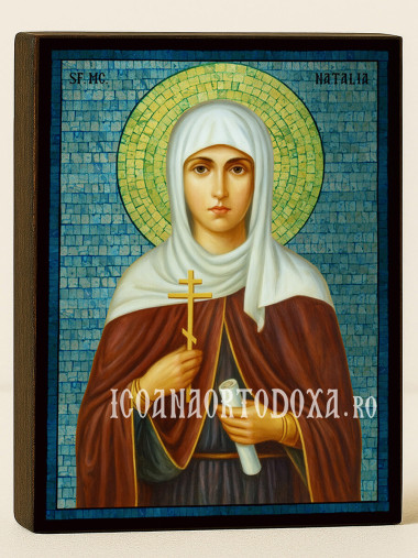 Icoană cu Sfânta Natalia cu mozaic argintiu albastru