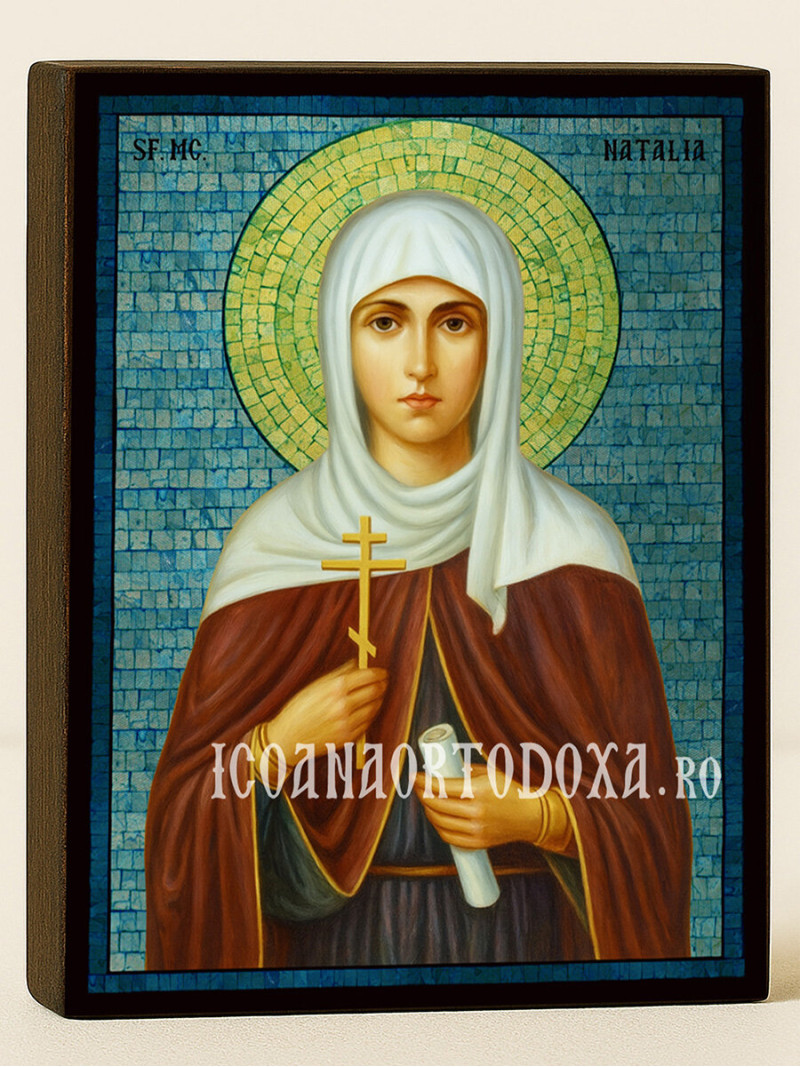 Icoană cu Sfânta Natalia cu mozaic argintiu albastru