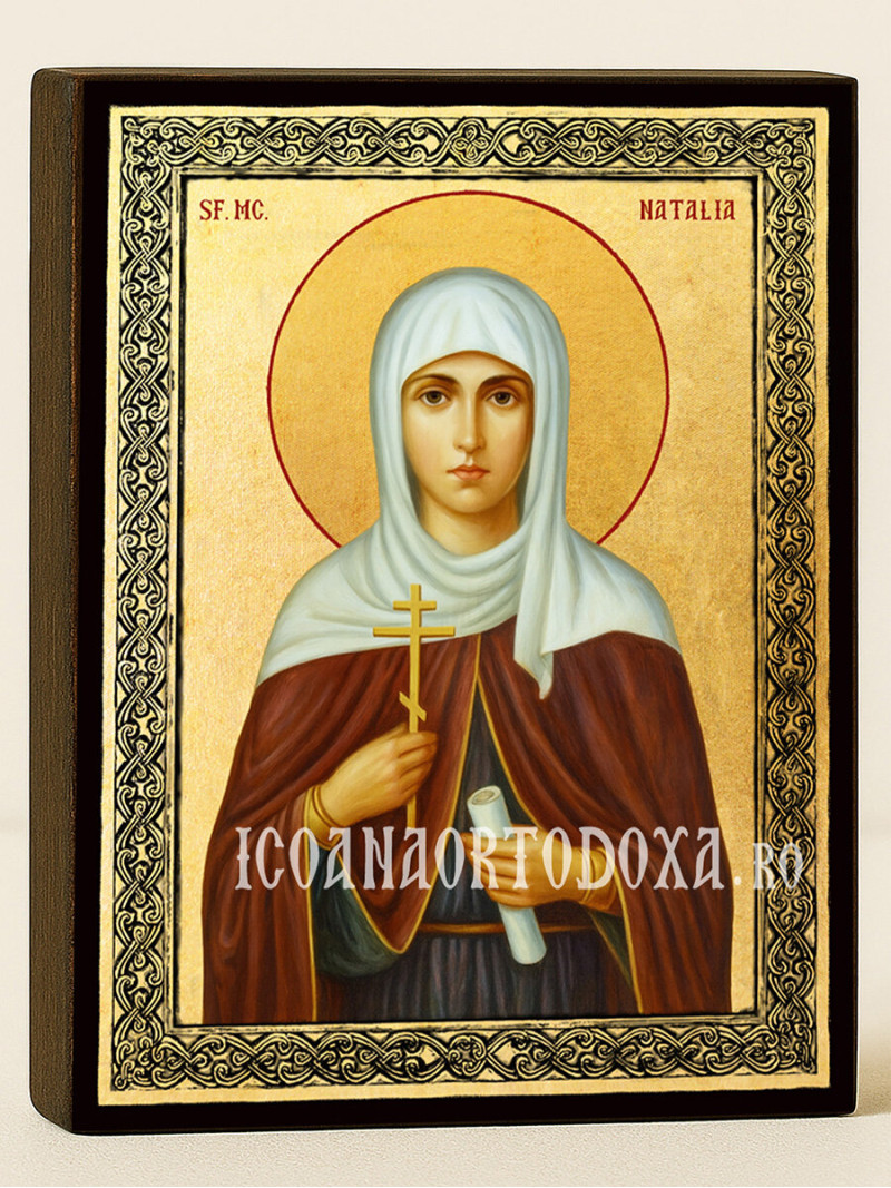 Icoană aurită cu Sfânta Natalia și ramă decorativă