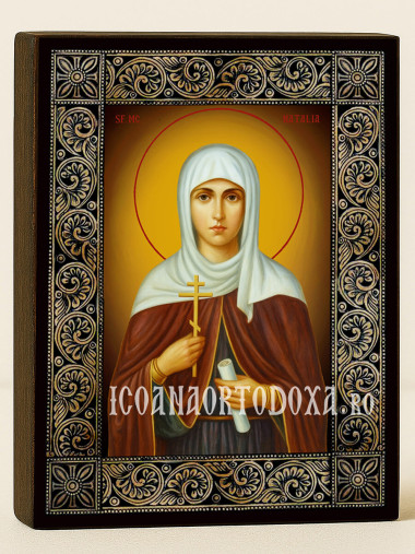 Icoană cu Sfânta Natalia și ramă florală decorativă