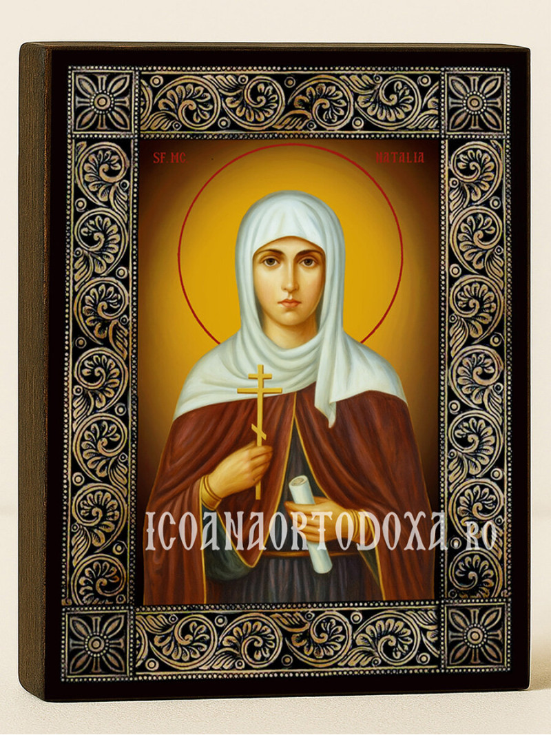 Icoană cu Sfânta Natalia și ramă florală decorativă