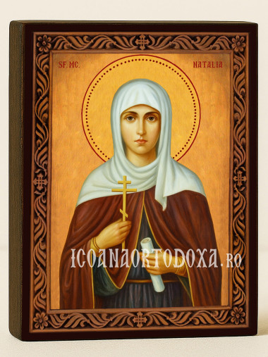 Icoană cu Sfânta Natalia cu ramă decorativă rustică