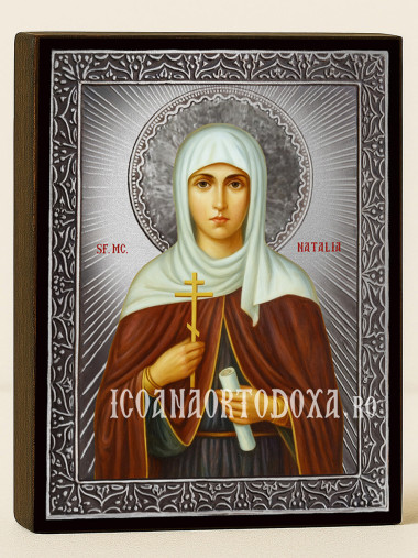 Icoană din argint cu Sfânta Natalia și raze decorative