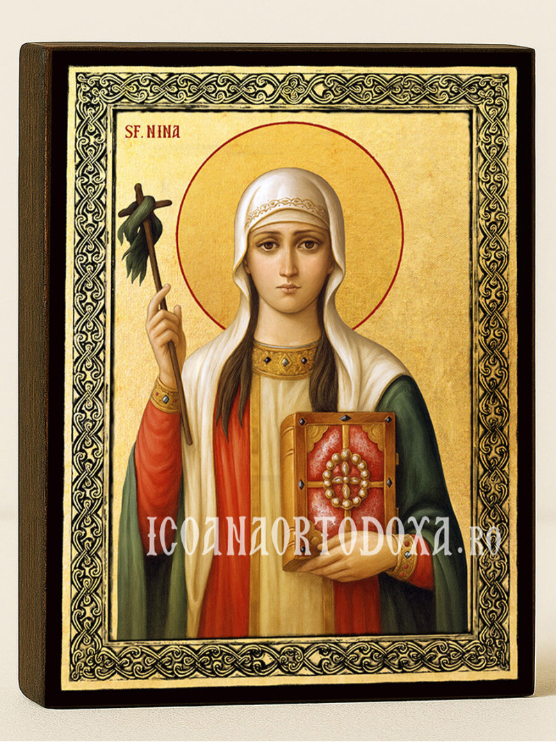 Icoană aurită cu Sfânta Nina și ramă decorativă