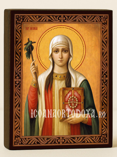 Icoană cu Sfânta Nina cu ramă decorativă rustică