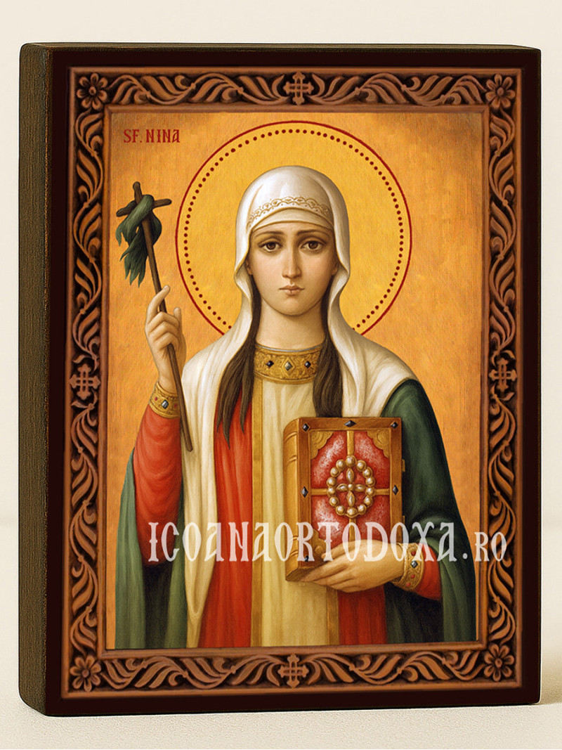 Icoană cu Sfânta Nina cu ramă decorativă rustică