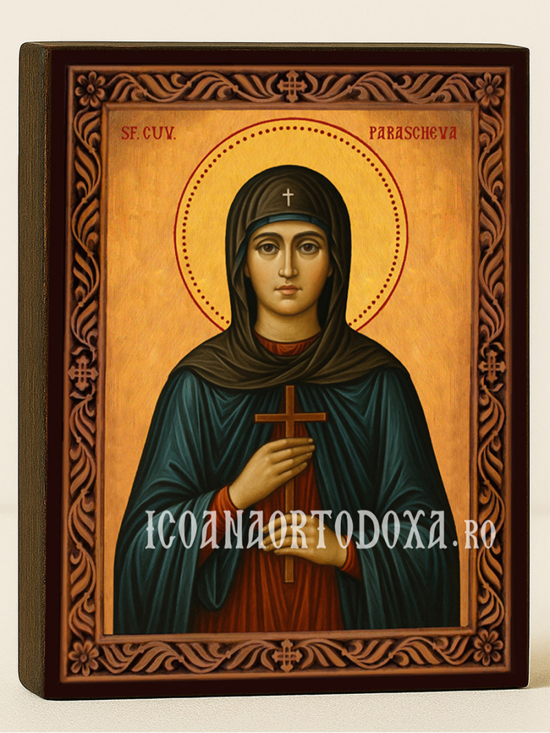 Icoană cu Sfânta Parascheva cu ramă decorativă sculpturală