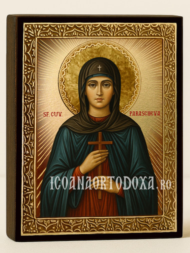 Icoană cu Sfânta Parascheva cu raze aurii decorative