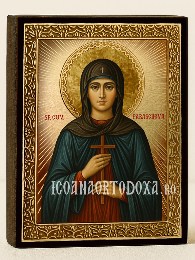 Icoană cu Sfânta Parascheva cu raze aurii decorative