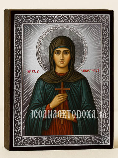 Icoană cu Sfânta Parascheva cu raze argintii decorative