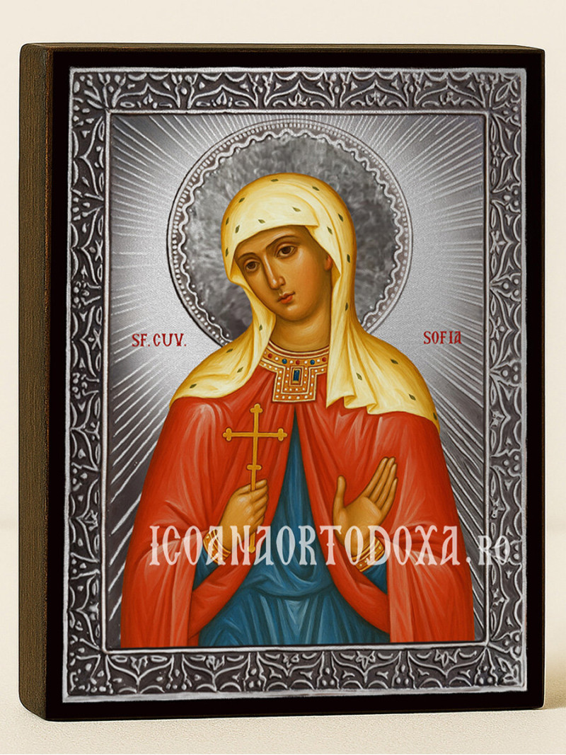 Icoană din argint cu Sfânta Sofia și raze decorative