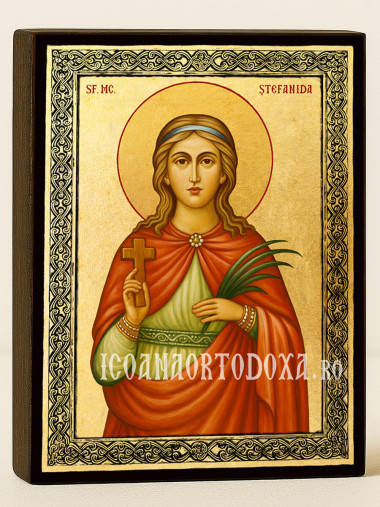 Icoană aurită cu Sfânta Ștefanida Bitolsko-Skaridska și ramă decorativă