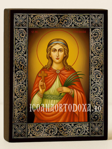 Icoană cu Sfânta Ștefanida Bitolsko-Skaridska și ramă florală decorativă