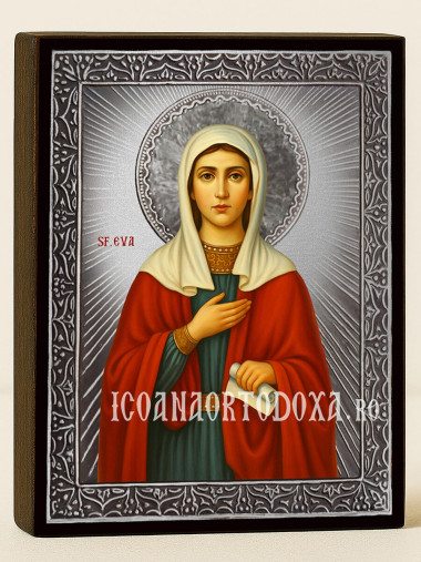 Icoană cu Sfânta Strămoașa Eva cu raze argintii decorative