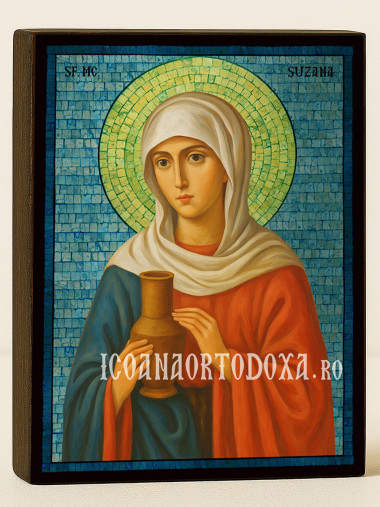 Icoană cu Sfânta Suzana cu mozaic albastru argintiu