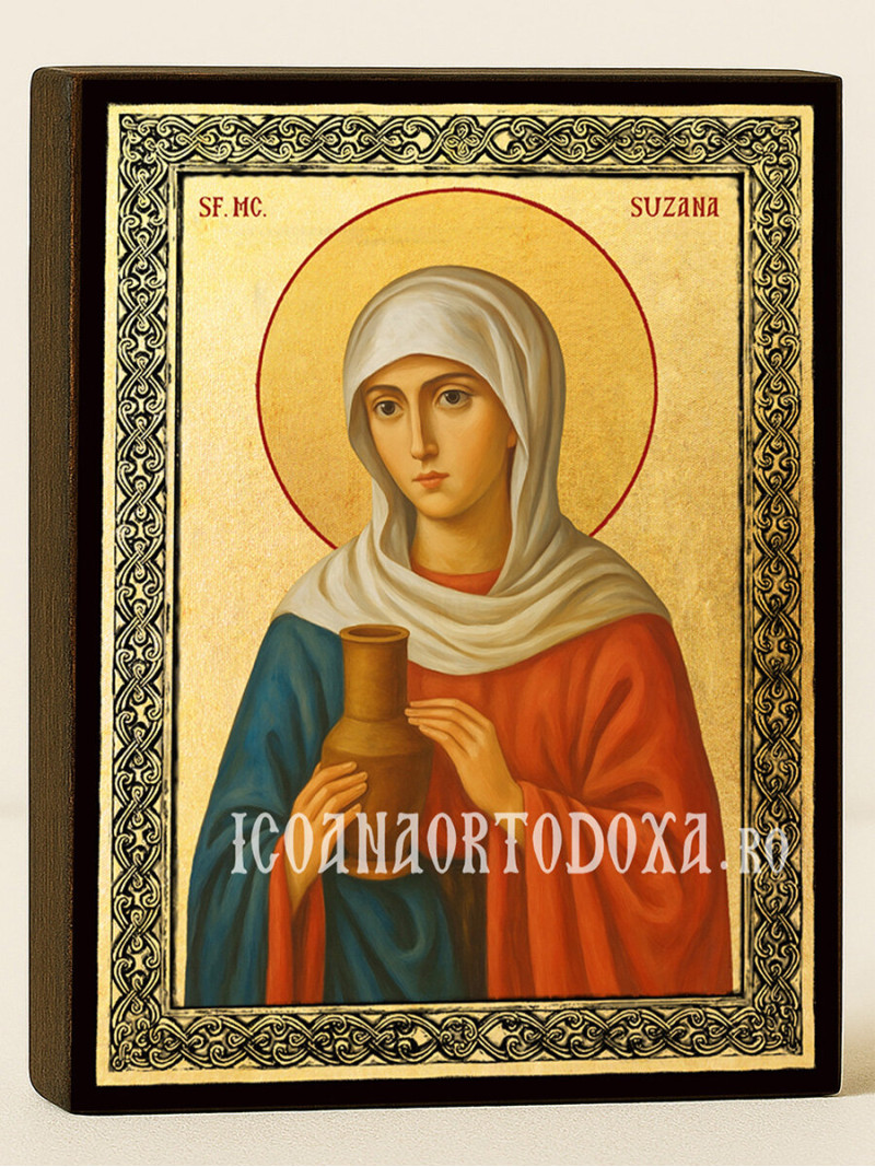 Icoană aurită cu Sfânta Suzana și ramă decorativă