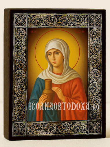 Icoană cu Sfânta Suzana și ramă florală decorativă