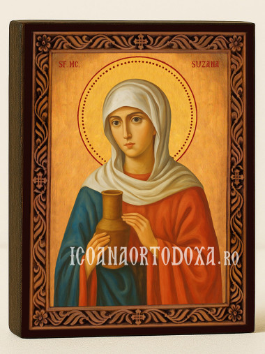 Icoană cu Sfânta Suzana cu ramă decorativă rustică