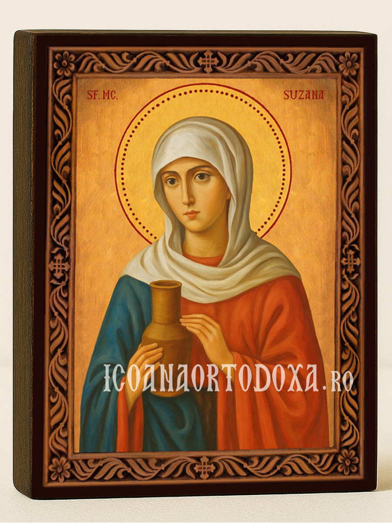 Icoană cu Sfânta Suzana cu ramă decorativă rustică