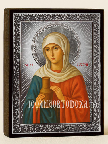 Icoană din argint cu Sfânta Suzana și raze decorative