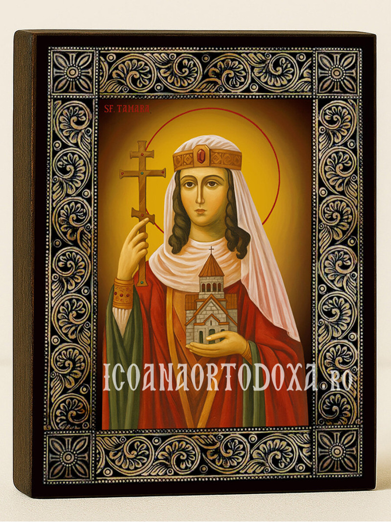 Icoană cu Sfânta Tamara și ramă florală decorativă
