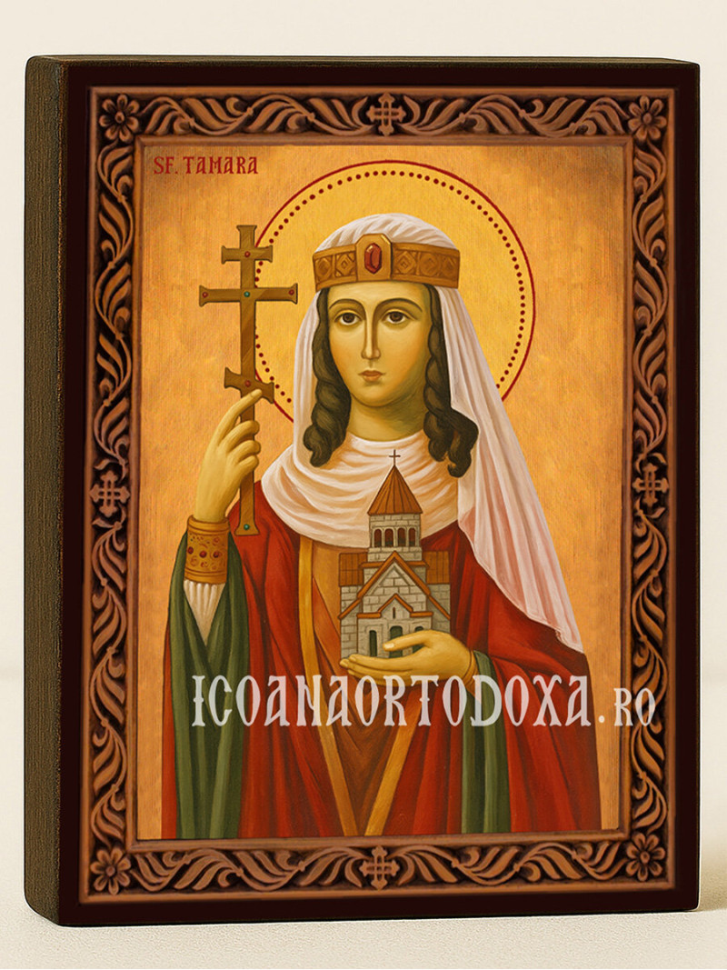 Icoană cu Sfânta Tamara cu ramă decorativă rustică