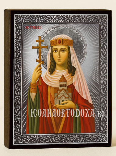 Icoană din argint cu Sfânta Tamara și raze decorative