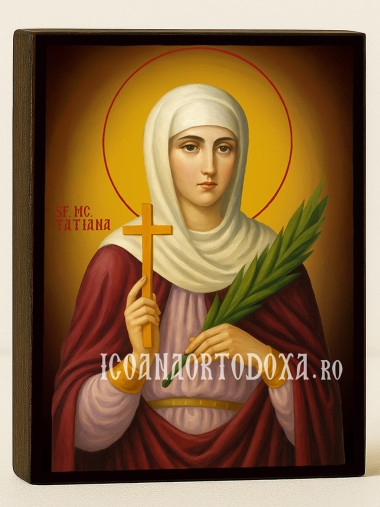 Icoană cu Sfânta Tatiana cu fundal galben luminos