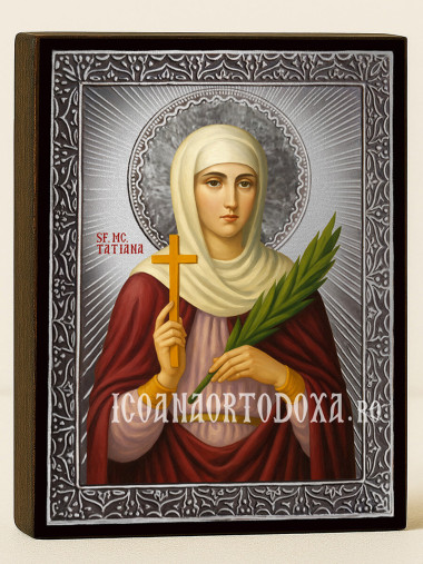 Icoană din argint cu Sfânta Tatiana și raze decorative