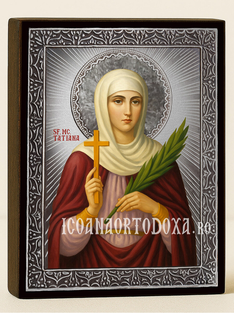 Icoană din argint cu Sfânta Tatiana și raze decorative
