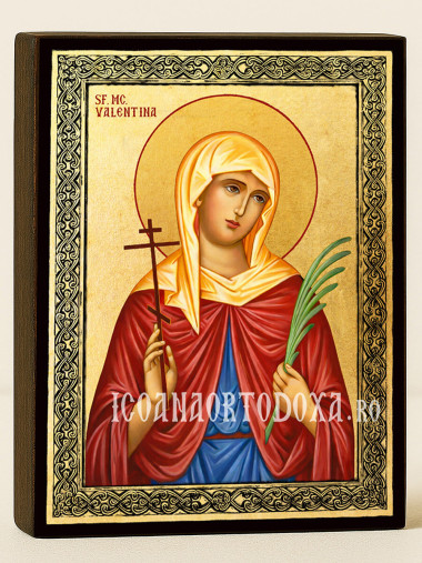 Icoană aurită cu Sfânta Valentina și ramă decorativă