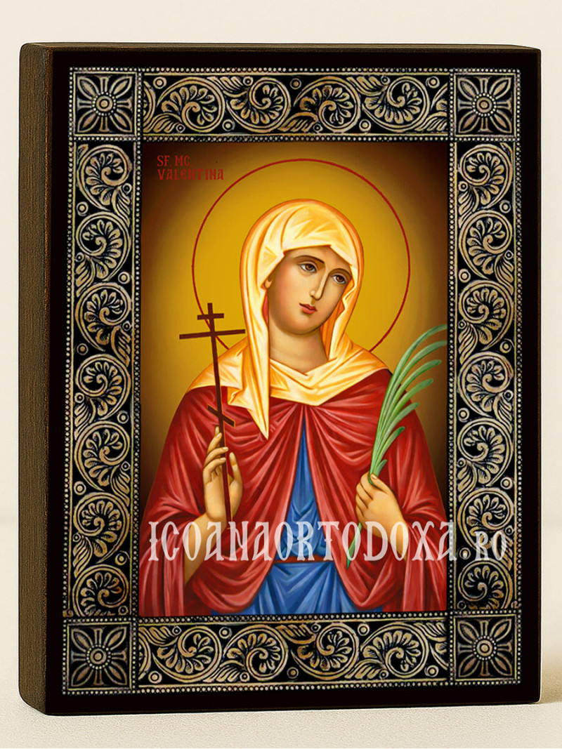 Icoană cu Sfânta Valentina cu ramă florală decorativă