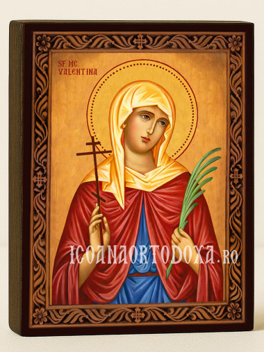 Icoană cu Sfânta Valentina cu ramă decorativă sculpturală