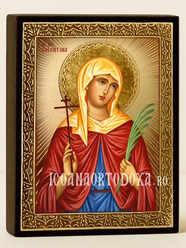 Icoană cu Sfânta Valentina cu raze aurii decorative