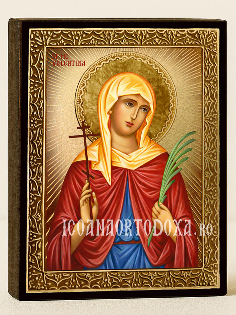 Icoană cu Sfânta Valentina cu raze aurii decorative