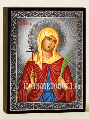 Icoană cu Sfânta Valentina cu raze argintii decorative