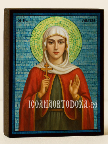 Icoană cu Sfânta Valeria cu mozaic albastru argintiu