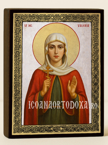 Icoană cu Sfânta Valeria pe fundal argintiu cu ramă aurie