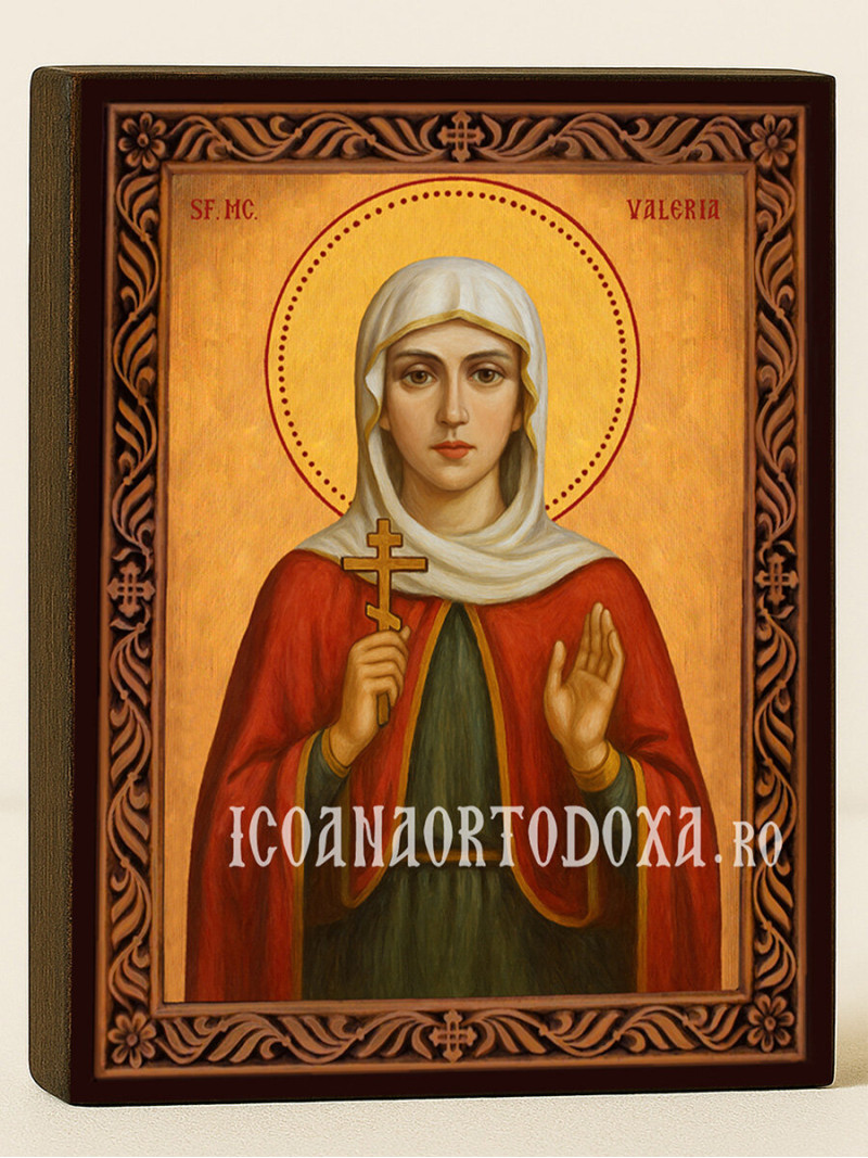 Icoană cu Sfânta Valeria cu ramă decorativă sculpturală