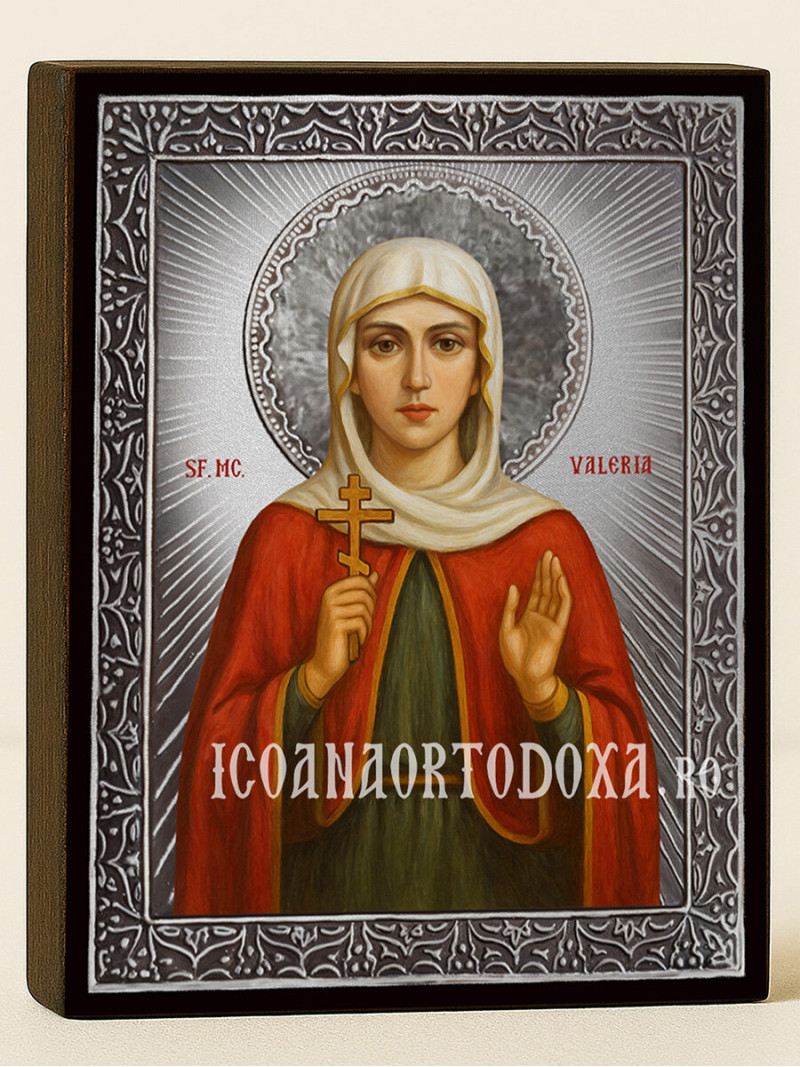 Icoană cu Sfânta Valeria cu raze argintii decorative