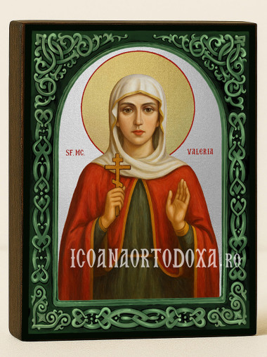 Icoană cu Sfânta Valeria cu arcadă florală verde