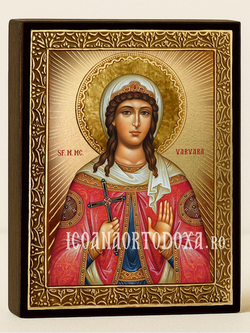 Icoană cu Sfânta Varvara cu raze aurii decorative