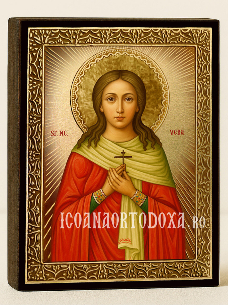Icoană cu Sfânta Vara cu raze aurii decorative