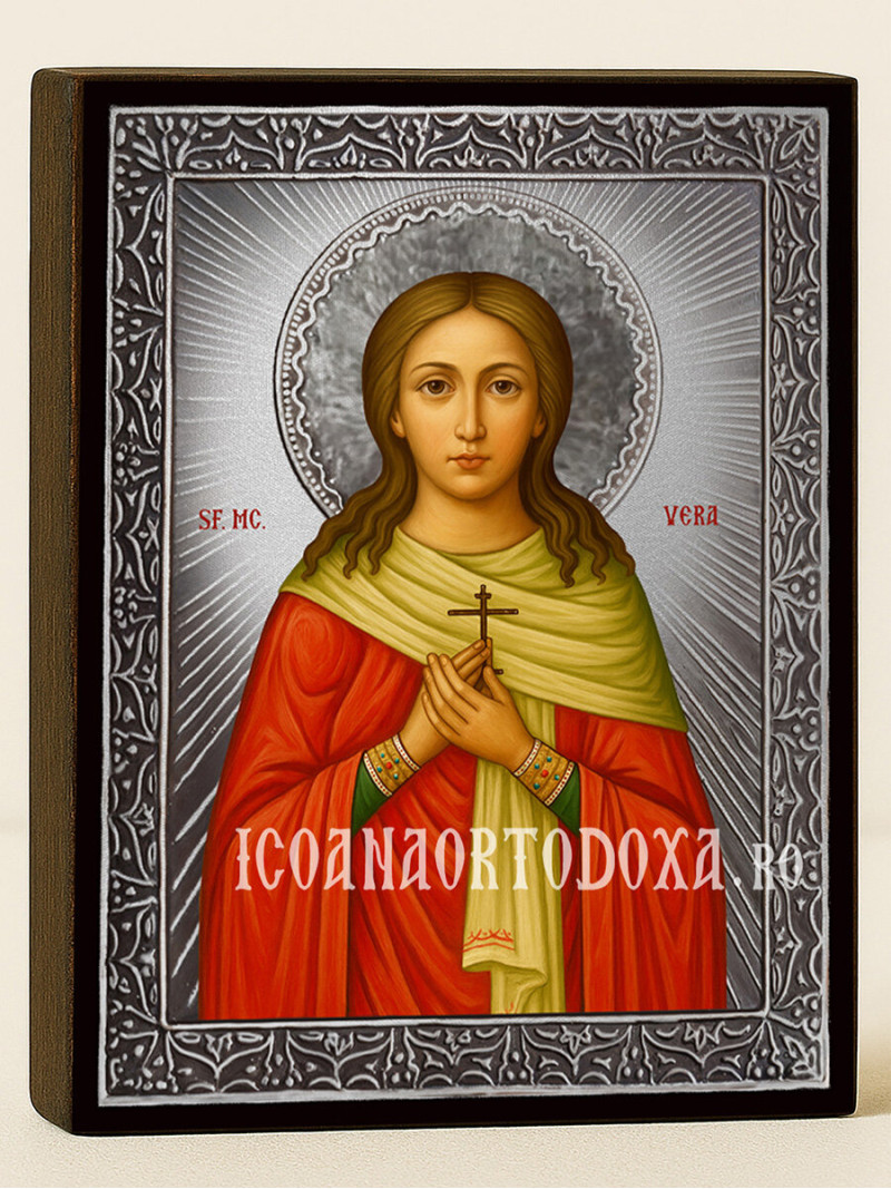 Icoană cu Sfânta Vara cu raze argintii decorative