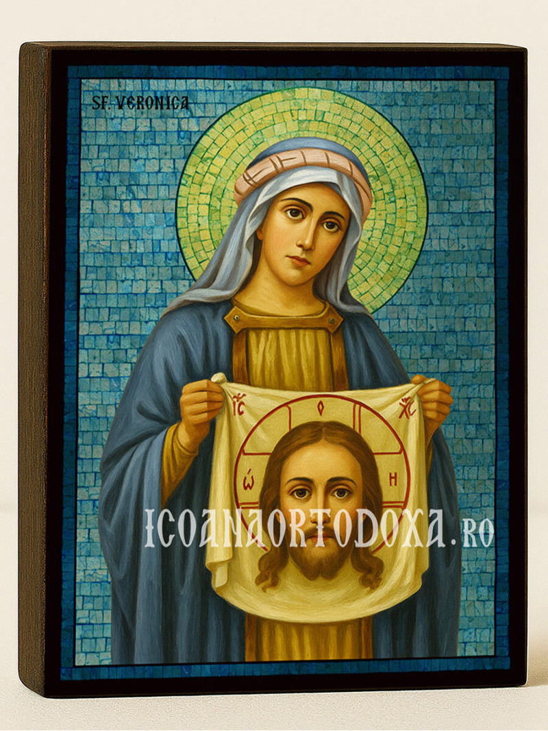 Icoană cu Sfânta Veronica cu mozaic albastru argintiu
