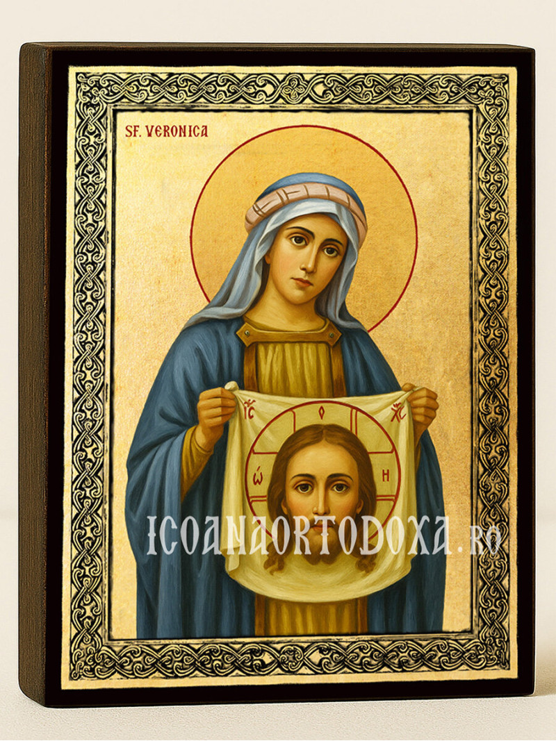 Icoană aurită cu Sfânta Veronica și ramă decorativă