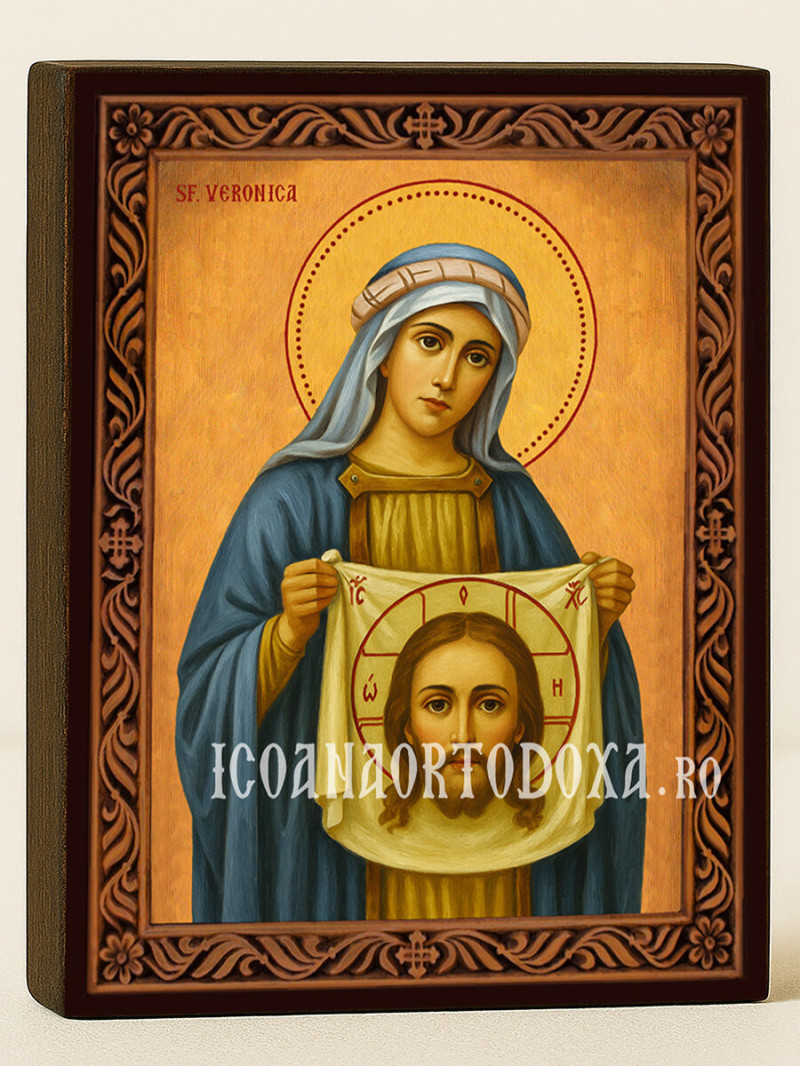 Icoană cu Sfânta Veronica cu ramă decorativă sculpturală