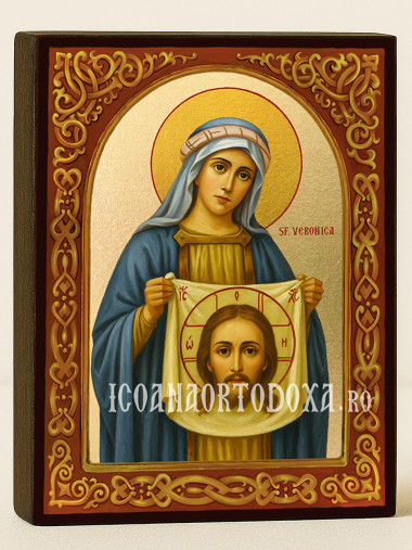 Icoană cu Sfânta Veronica cu arcadă florală aurie